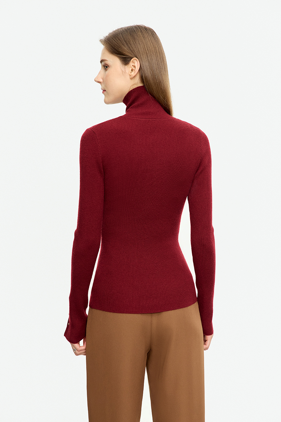 Buttoned High Neck Slim Sweater|AMII-AMII.com