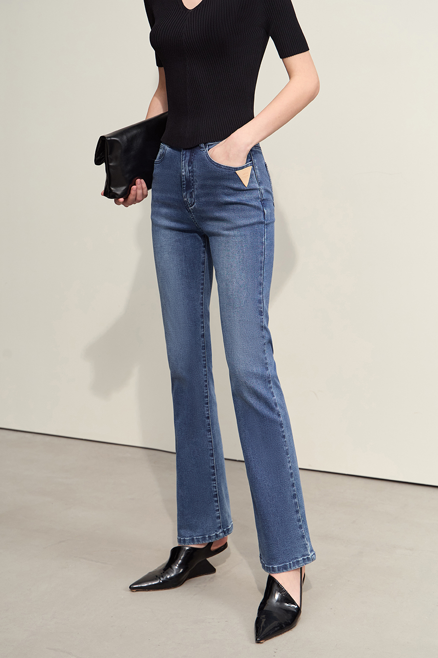 Slim Fit Black Denim Pants|AMII-AMII.com