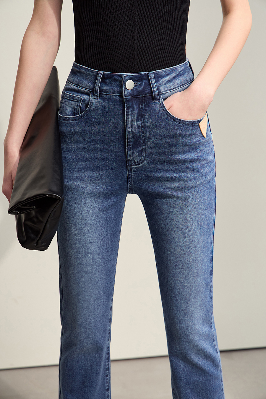 Slim Fit Black Denim Pants|AMII-AMII.com