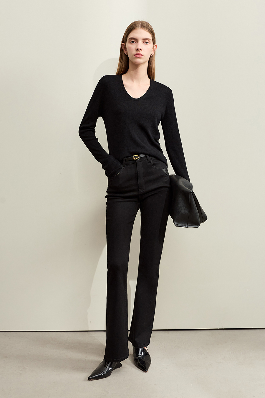 Slim Fit Black Denim Pants|AMII-AMII.com