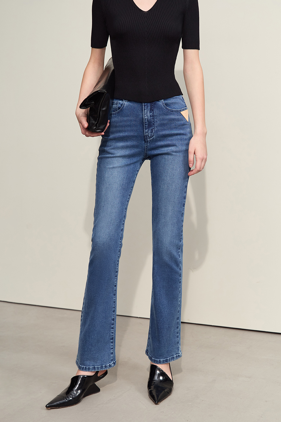 Slim Fit Black Denim Pants|AMII-AMII.com