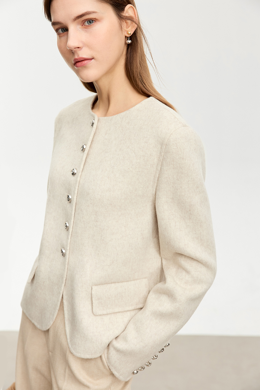 Crew Neck All - Wool Double - faced Fabric|AMII-AMII.com