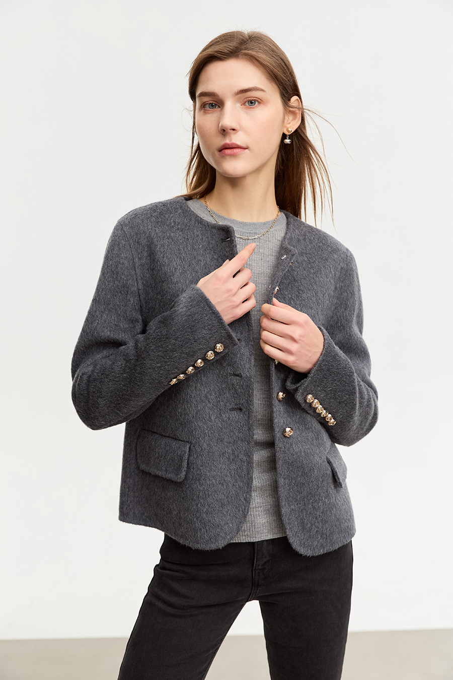 Crew Neck All - Wool Double - faced Fabric|AMII-AMII.com