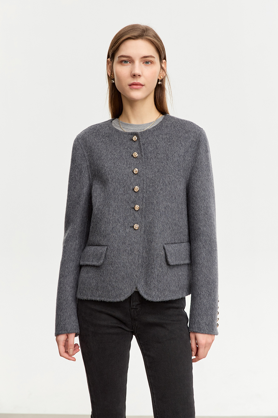 Crew Neck All - Wool Double - faced Fabric|AMII-AMII.com