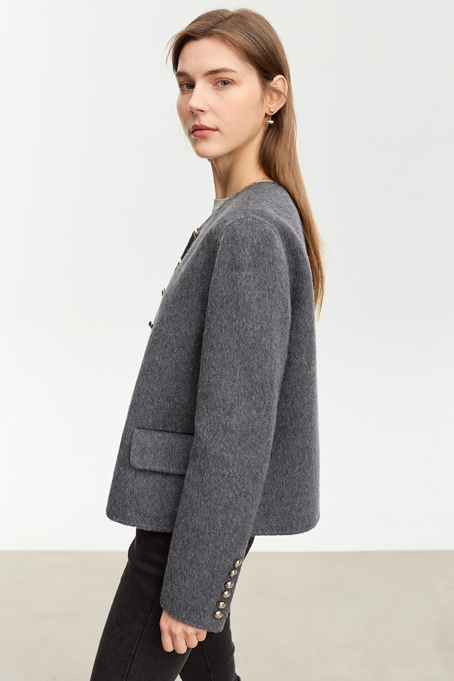 Crew Neck All - Wool Double - faced Fabric|AMII-AMII.com