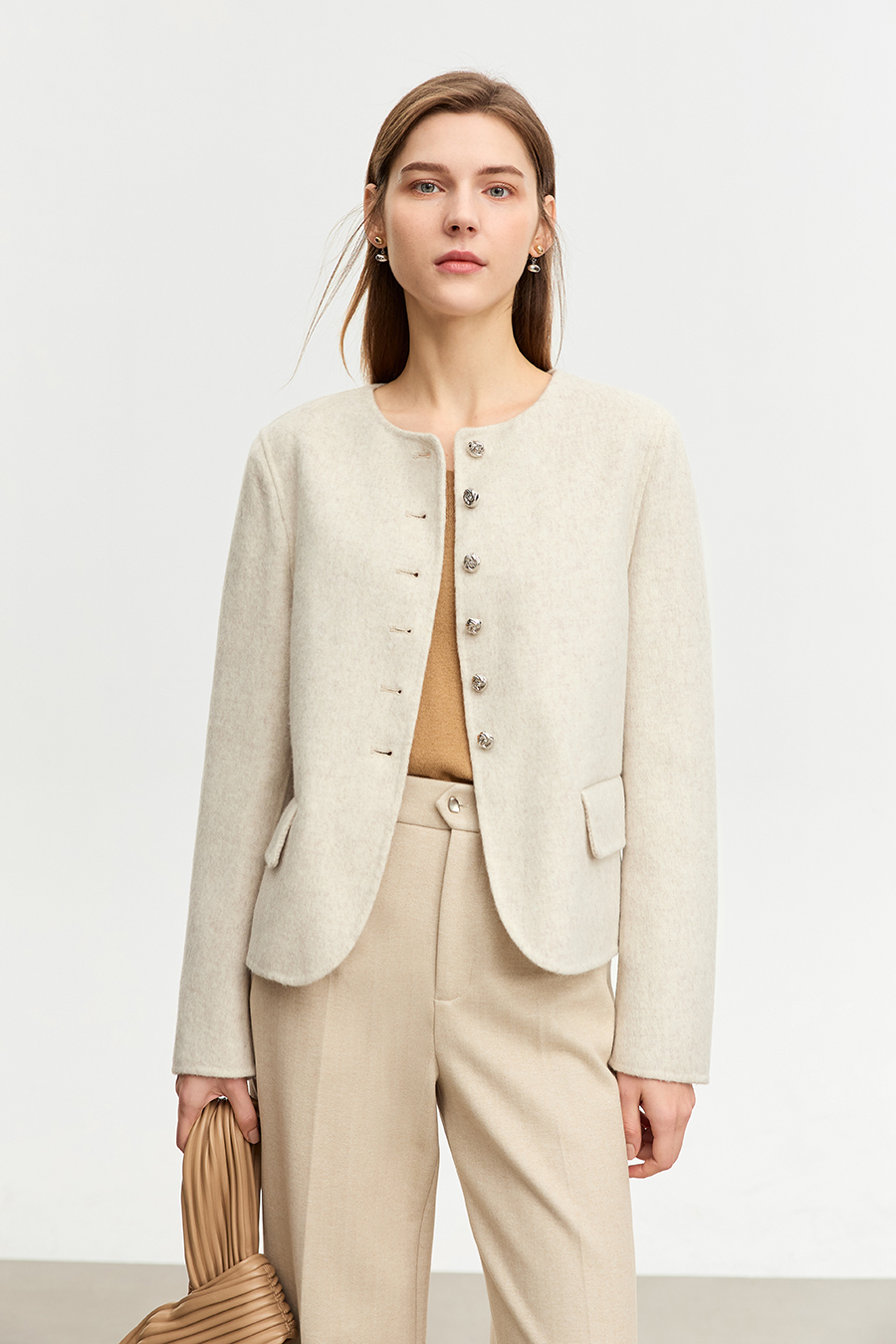 Crew Neck All - Wool Double - faced Fabric|AMII-AMII.com