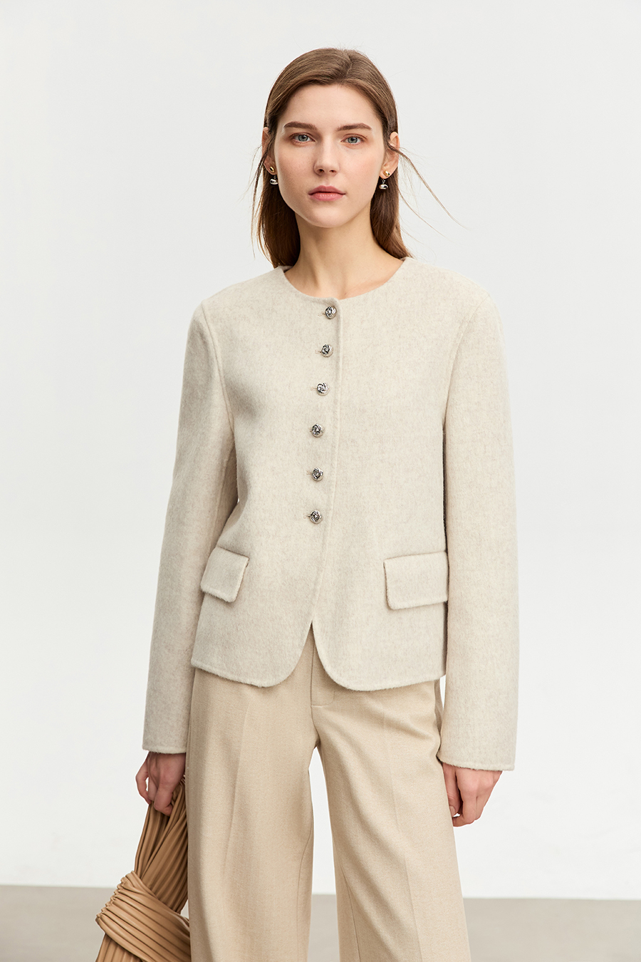 Crew Neck All - Wool Double - faced Fabric|AMII-AMII.com