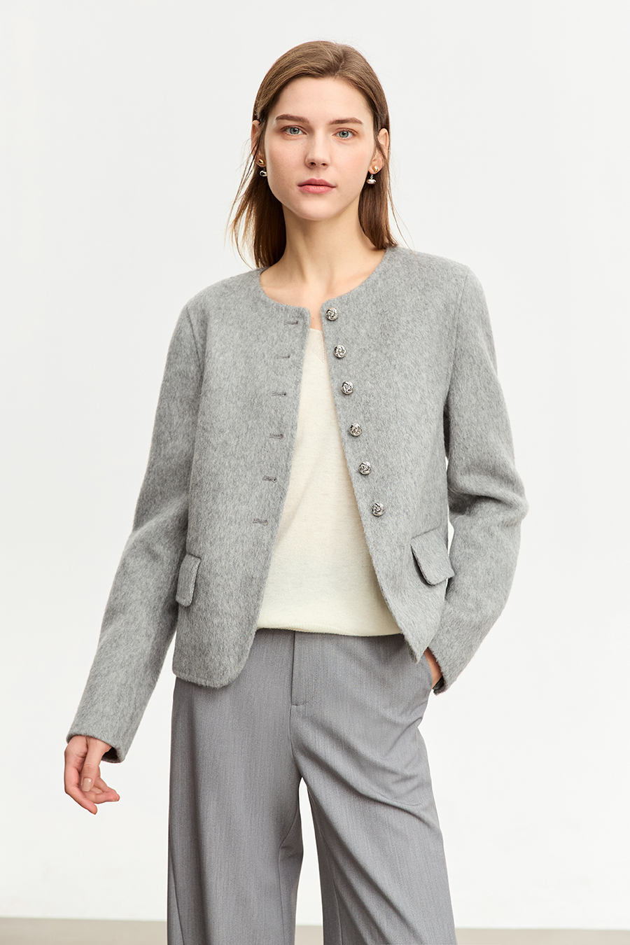 Crew Neck All - Wool Double - faced Fabric|AMII-AMII.com