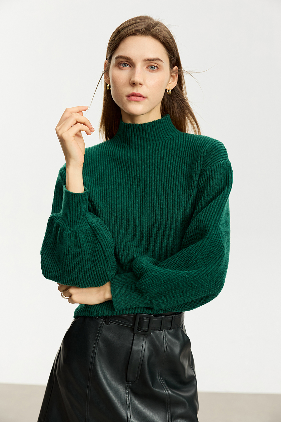 Mock Neck Lantern Sleeve Sweater|AMII-AMII.com