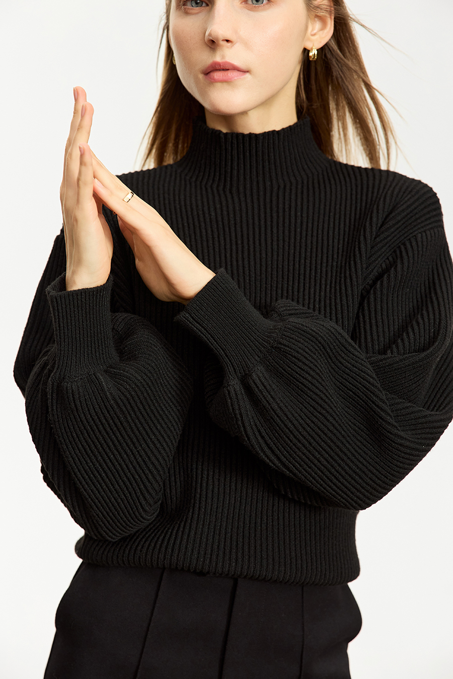 Mock Neck Lantern Sleeve Sweater|AMII-AMII.com