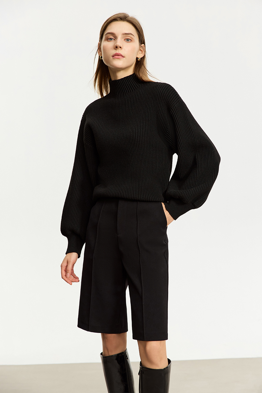 Mock Neck Lantern Sleeve Sweater|AMII-AMII.com