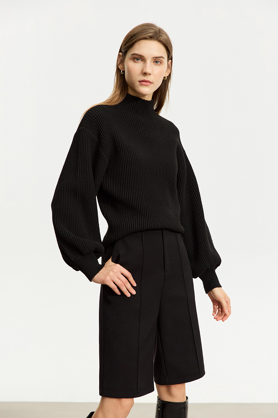 Mock Neck Lantern Sleeve Sweater|AMII-AMII.com