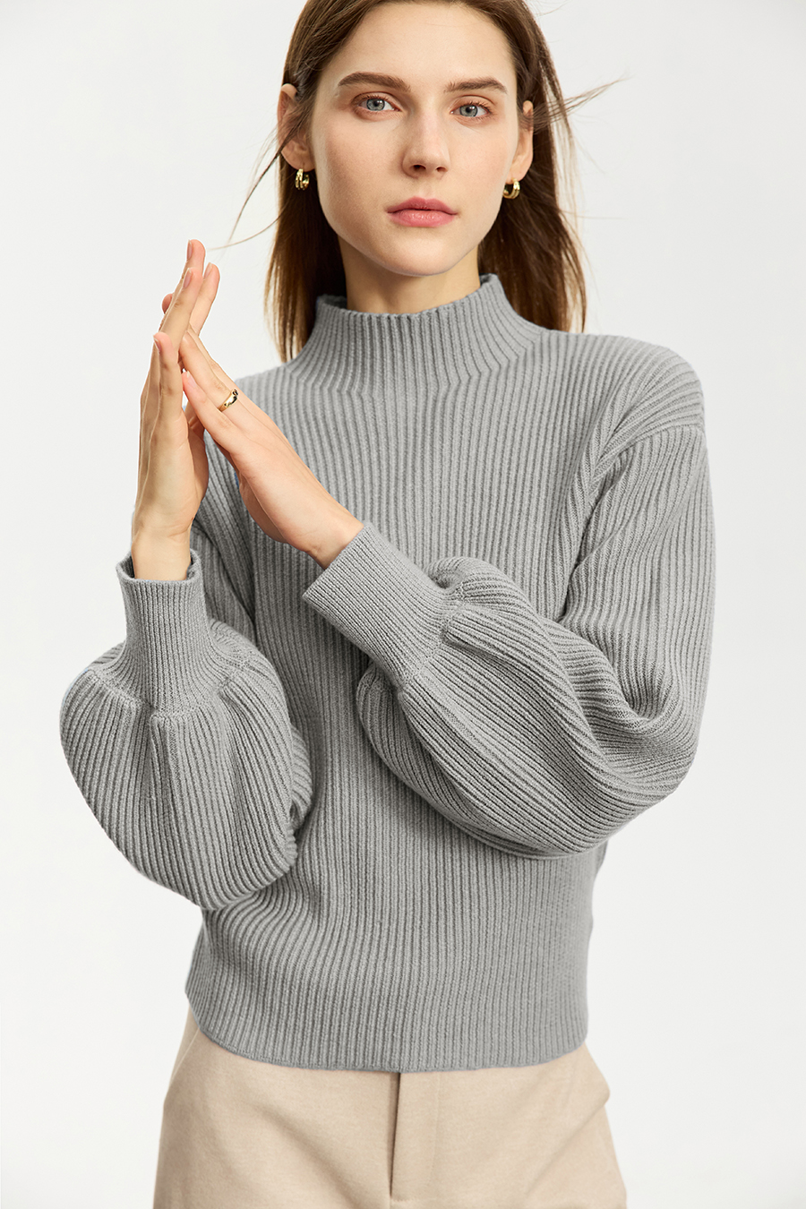 Mock Neck Lantern Sleeve Sweater|AMII-AMII.com