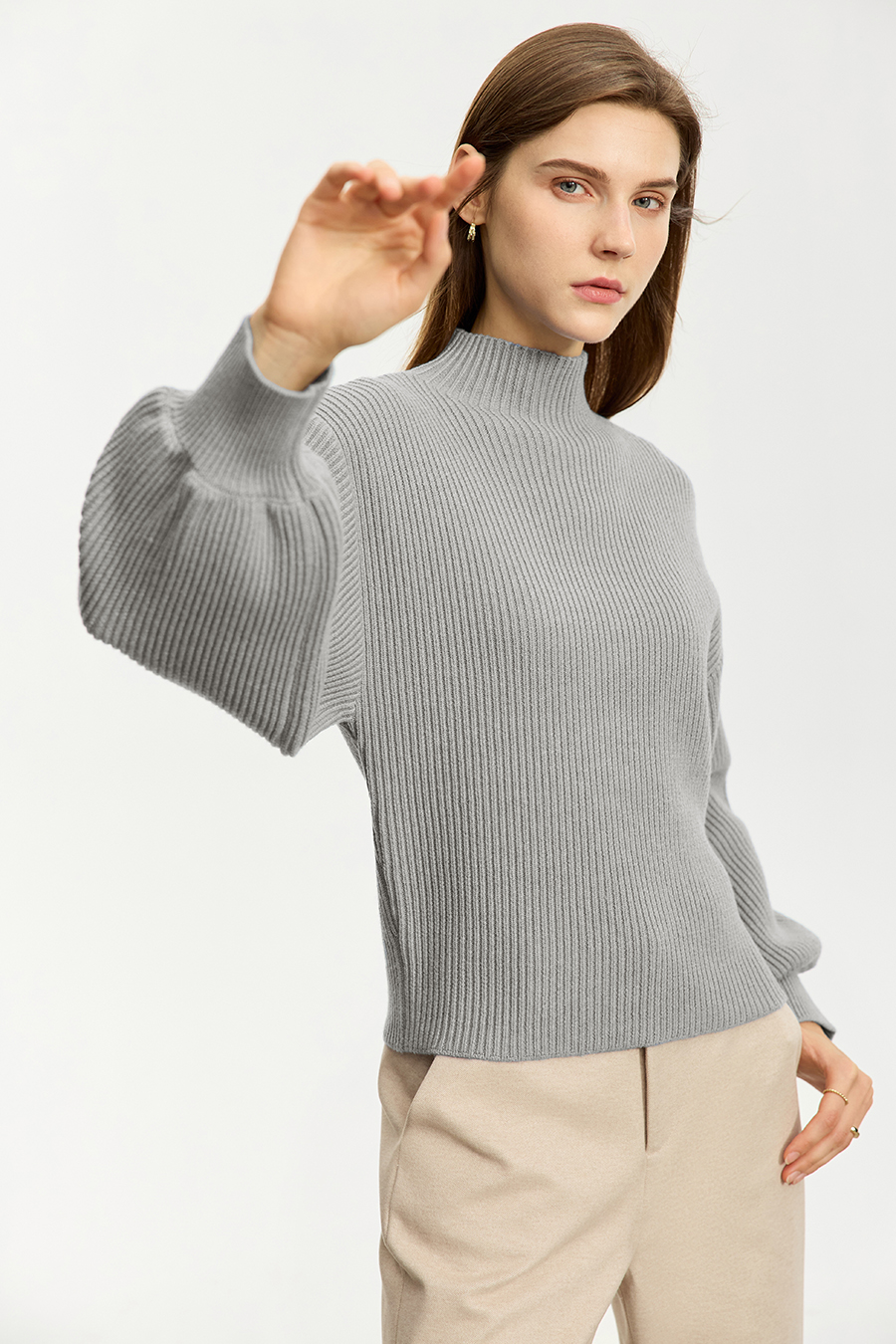 Mock Neck Lantern Sleeve Sweater|AMII-AMII.com