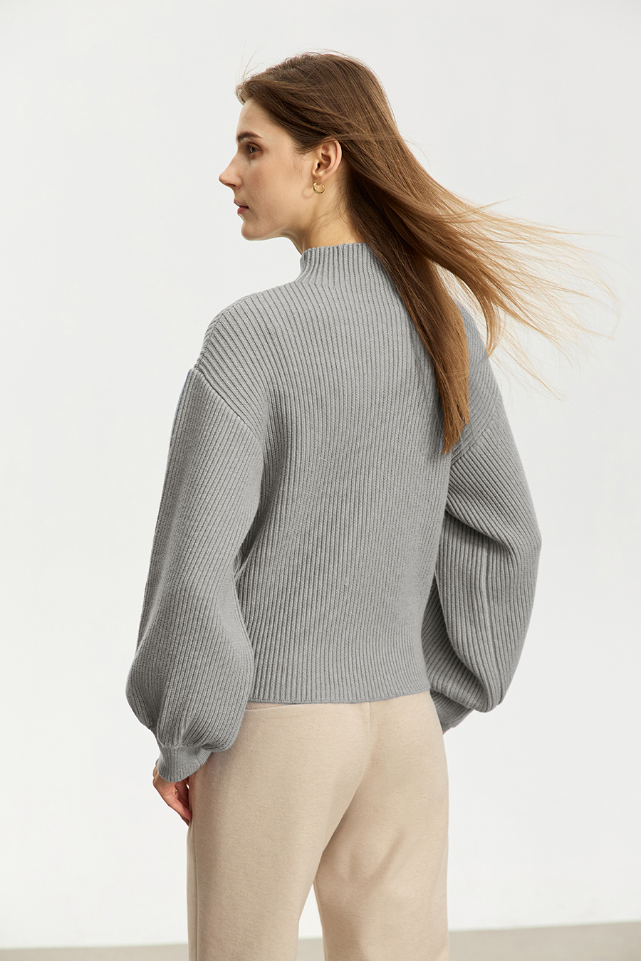 Mock Neck Lantern Sleeve Sweater|AMII-AMII.com