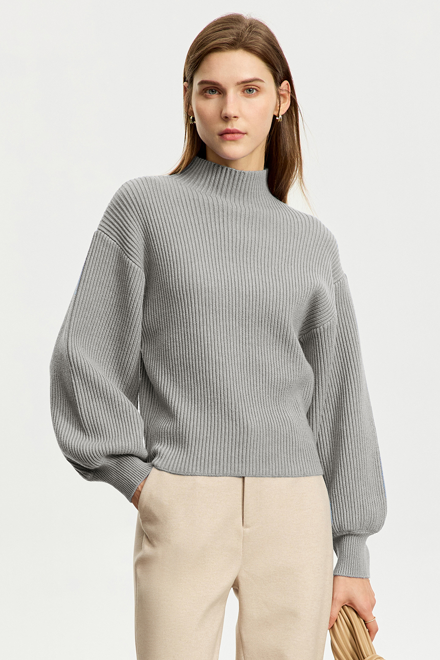Mock Neck Lantern Sleeve Sweater|AMII-AMII.com