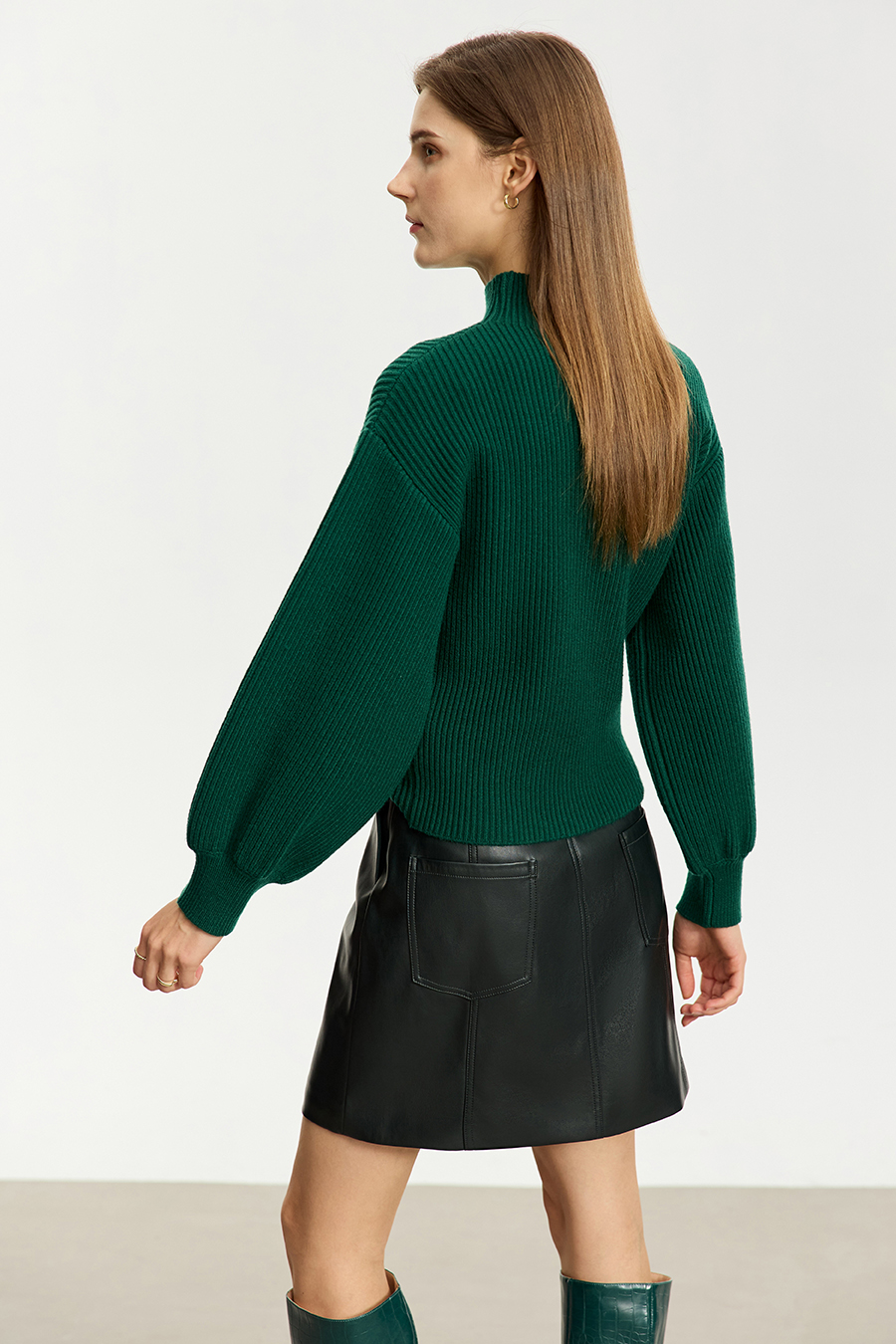 Mock Neck Lantern Sleeve Sweater|AMII-AMII.com