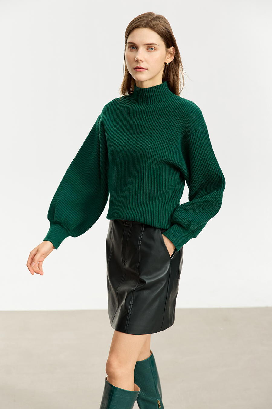 Mock Neck Lantern Sleeve Sweater|AMII-AMII.com