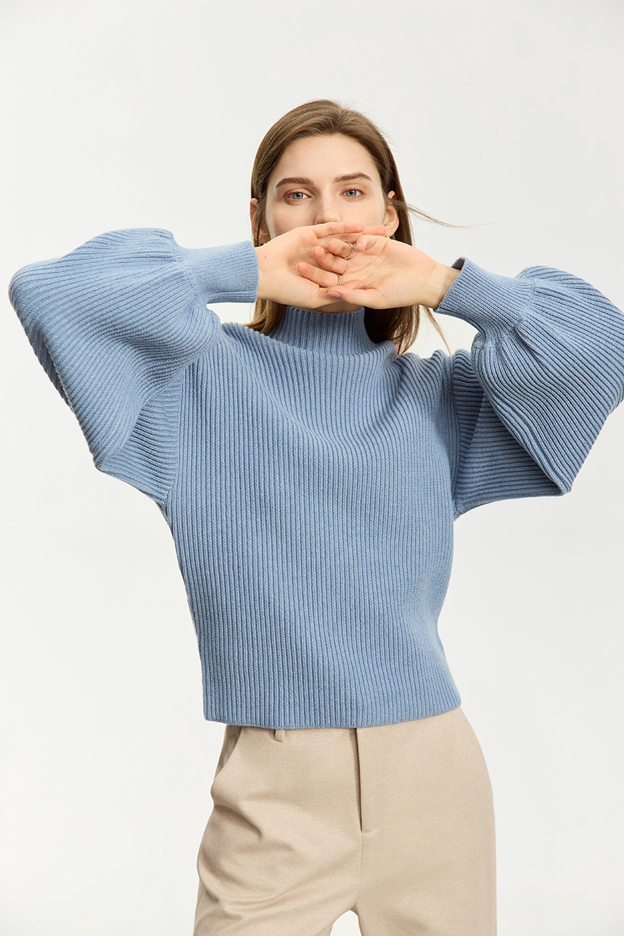 Mock Neck Lantern Sleeve Sweater|AMII-AMII.com