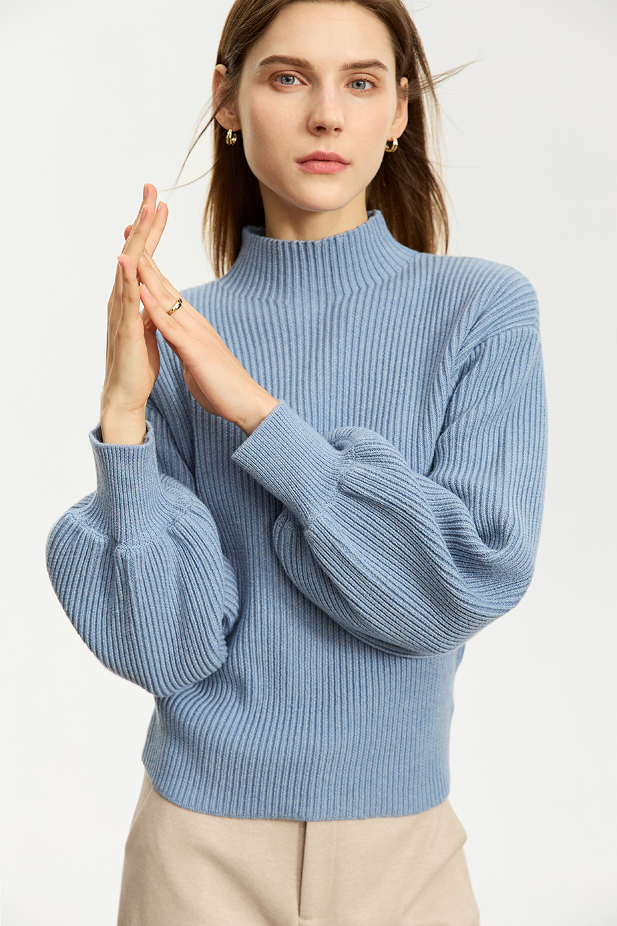 Mock Neck Lantern Sleeve Sweater|AMII-AMII.com