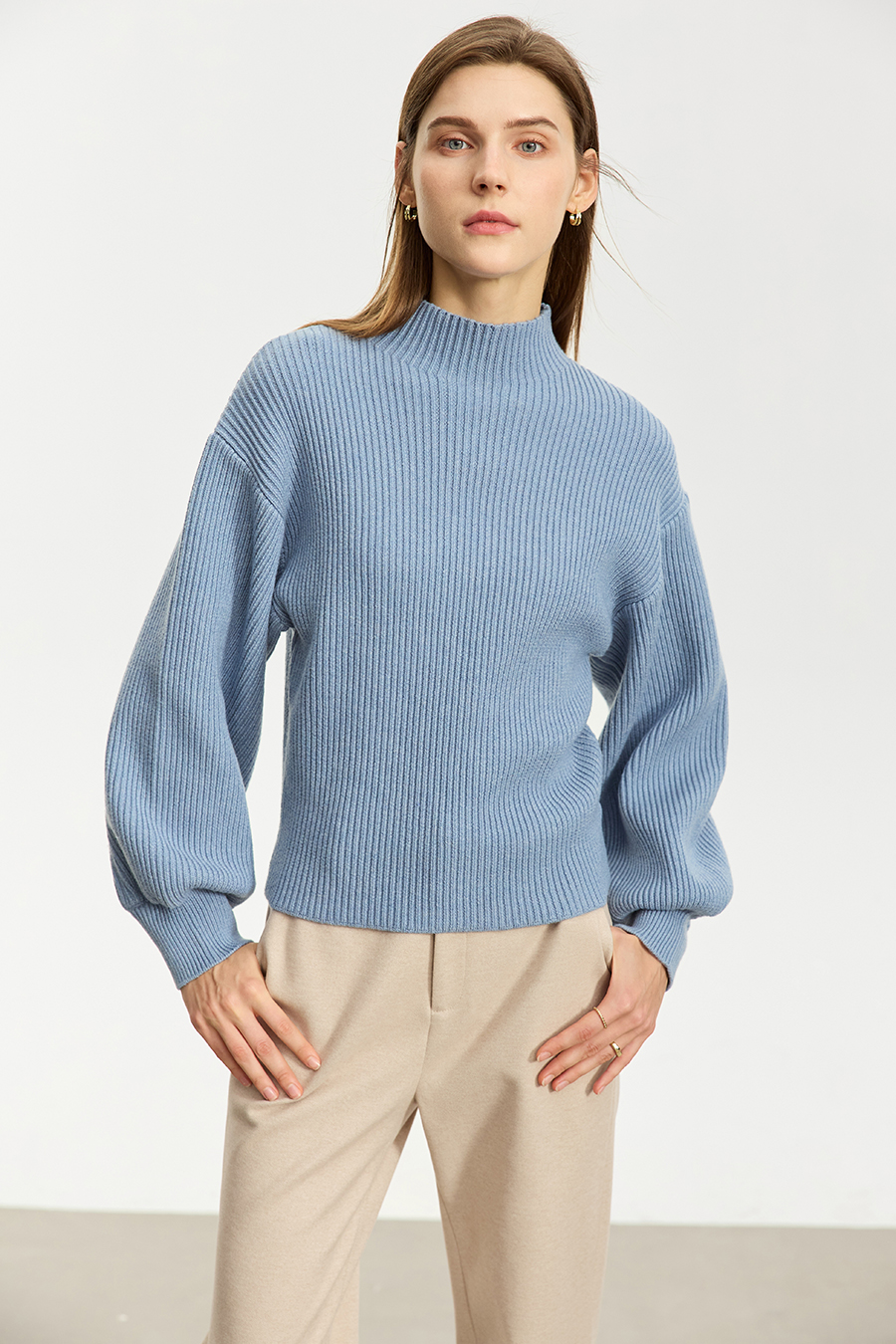 Mock Neck Lantern Sleeve Sweater|AMII-AMII.com