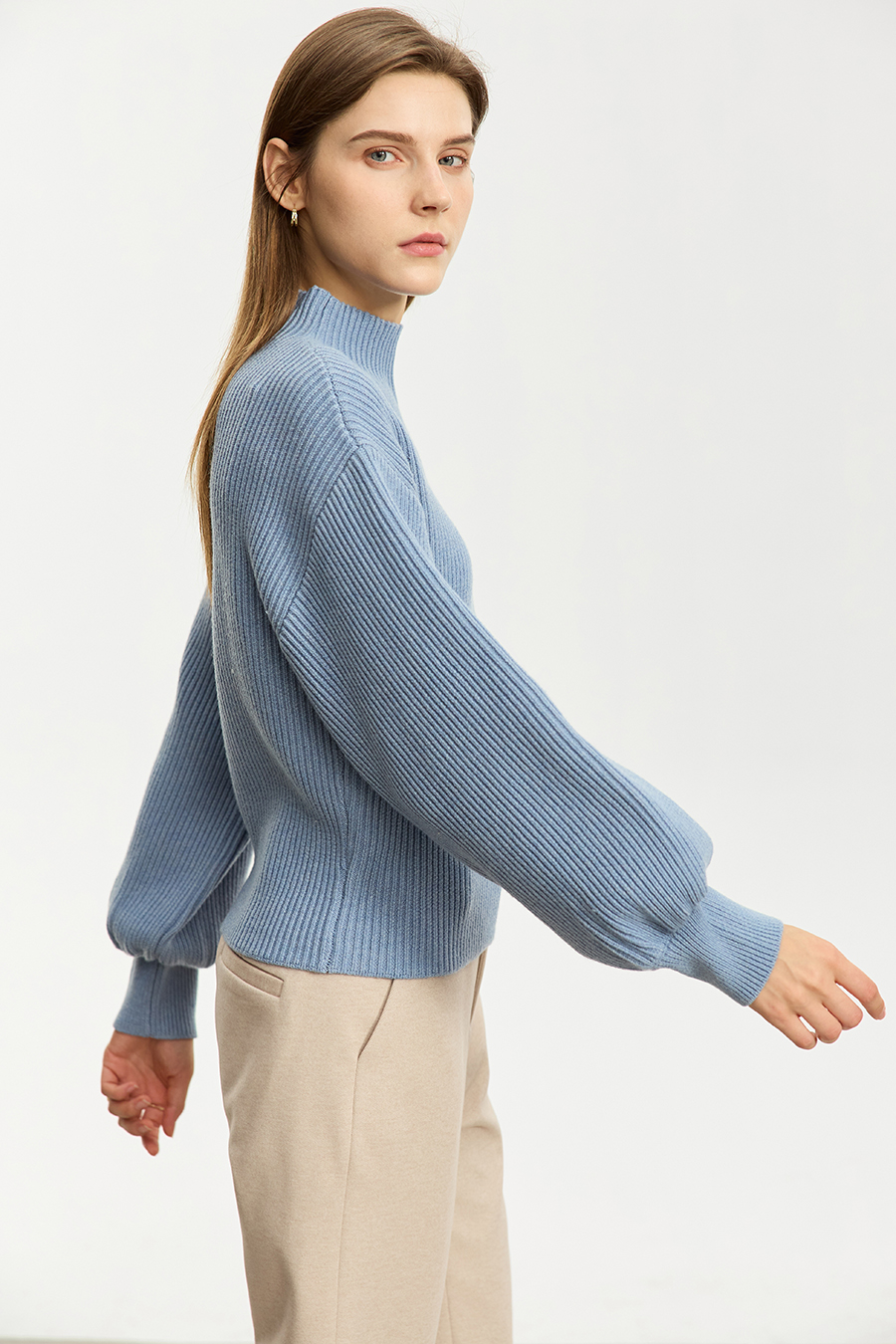 Mock Neck Lantern Sleeve Sweater|AMII-AMII.com