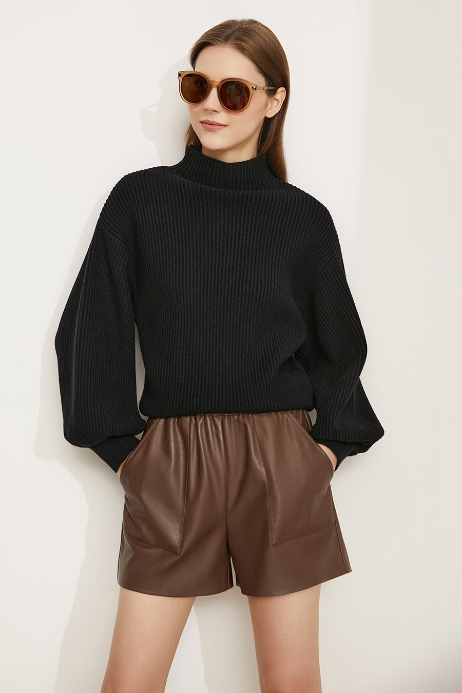 Mock Neck Lantern Sleeve Sweater|AMII-AMII.com