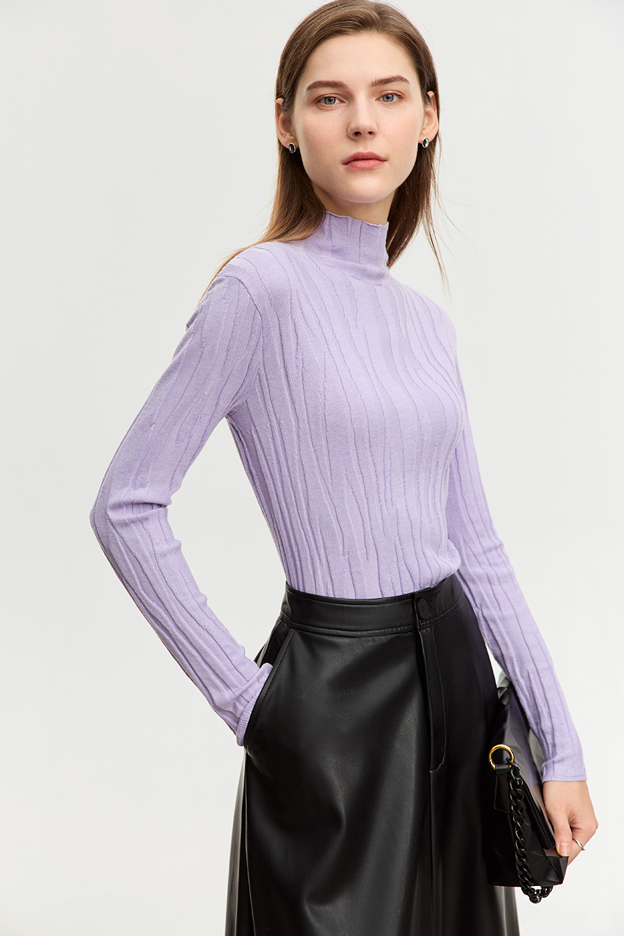 Wool - containing High Neck Slim Sweater|AMII-AMII.com