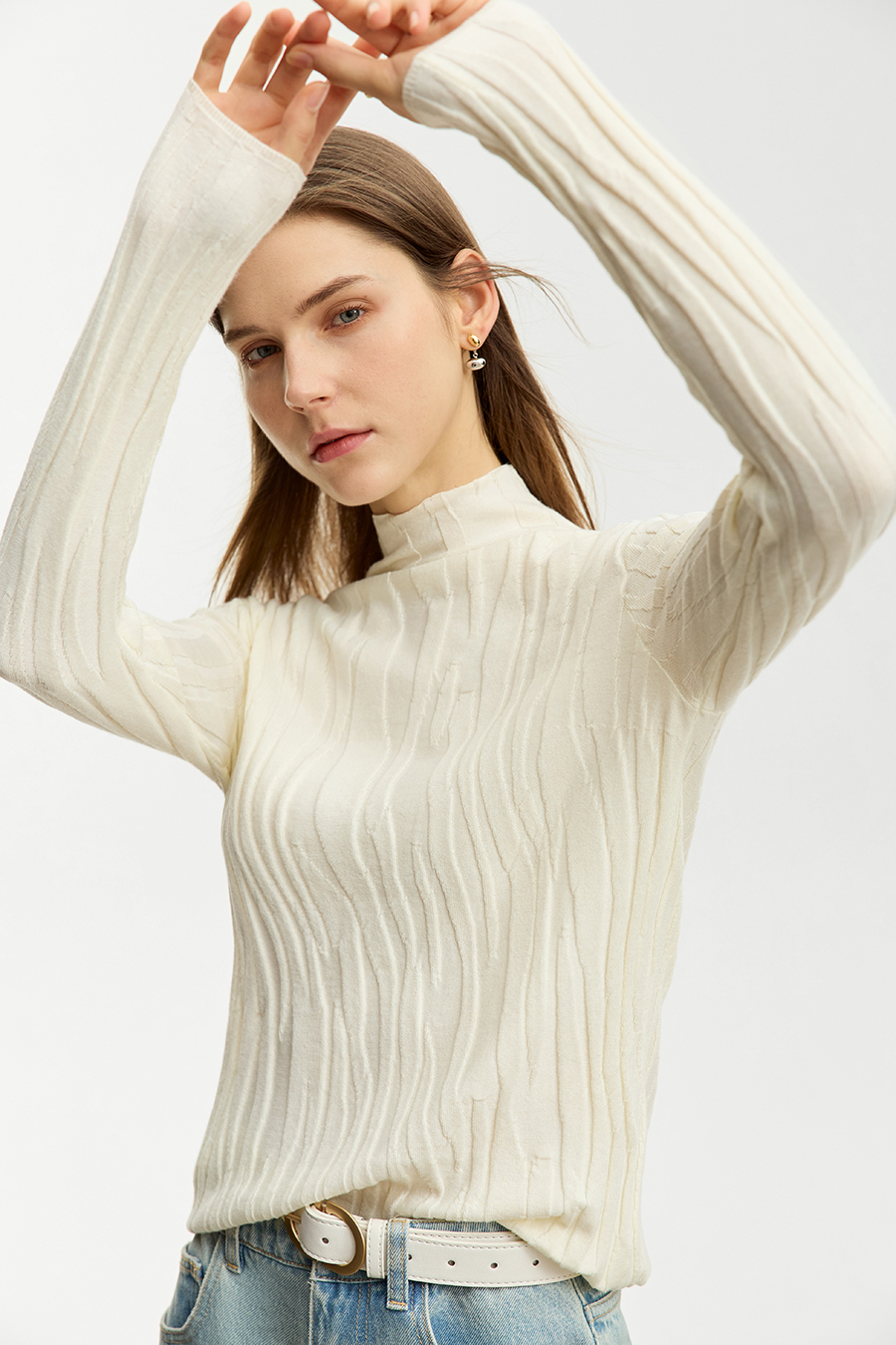 Wool - containing High Neck Slim Sweater|AMII-AMII.com