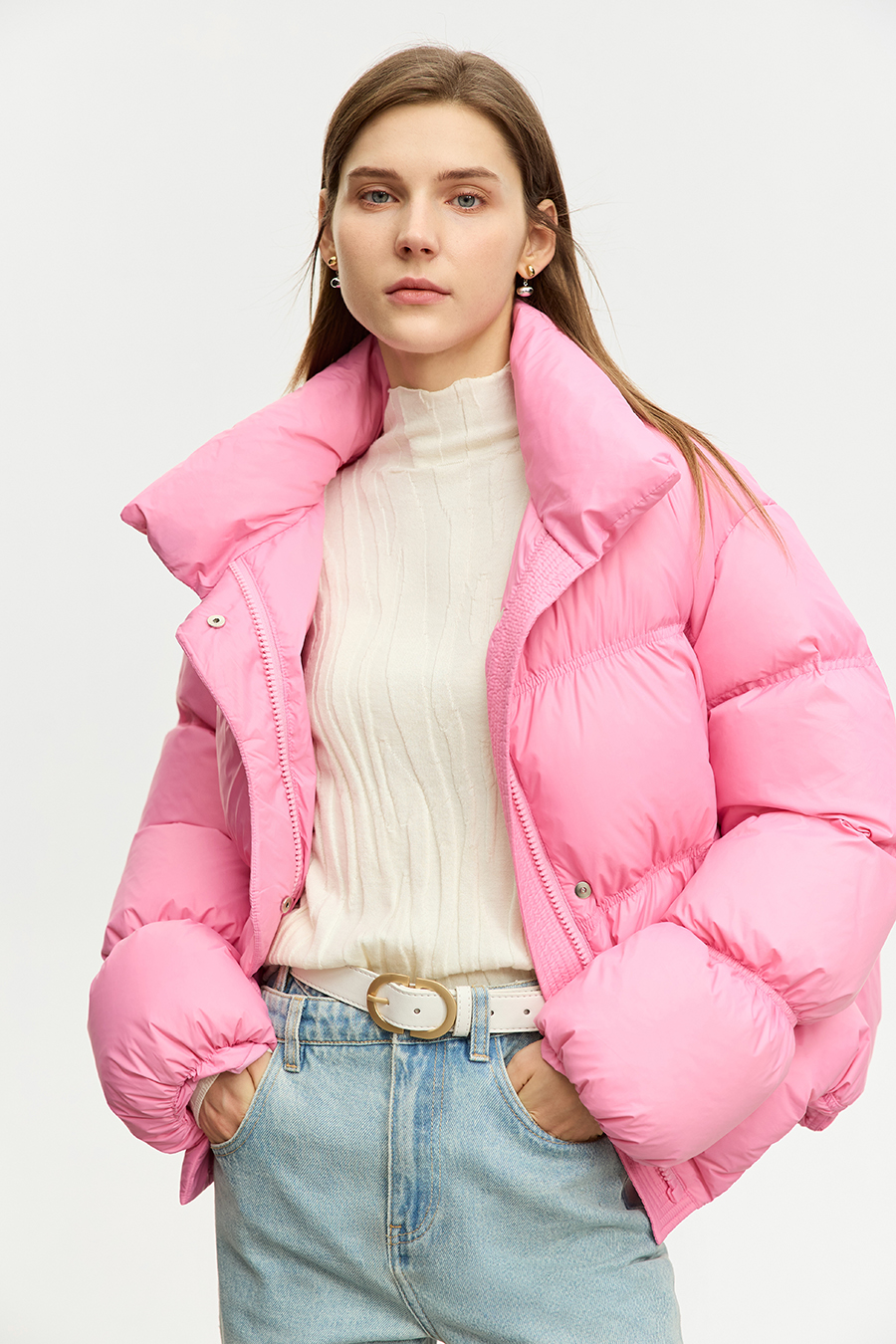 Wool - containing High Neck Slim Sweater|AMII-AMII.com