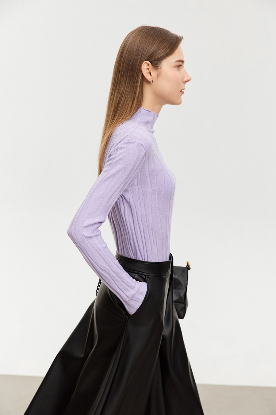 Wool - containing High Neck Slim Sweater|AMII-AMII.com