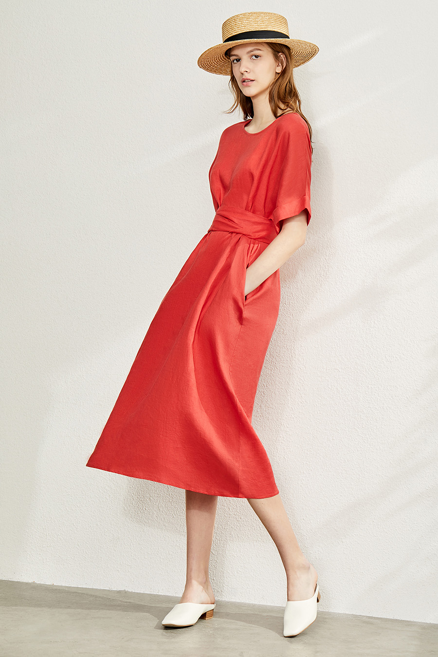 Belted Linen & Ramie Dress