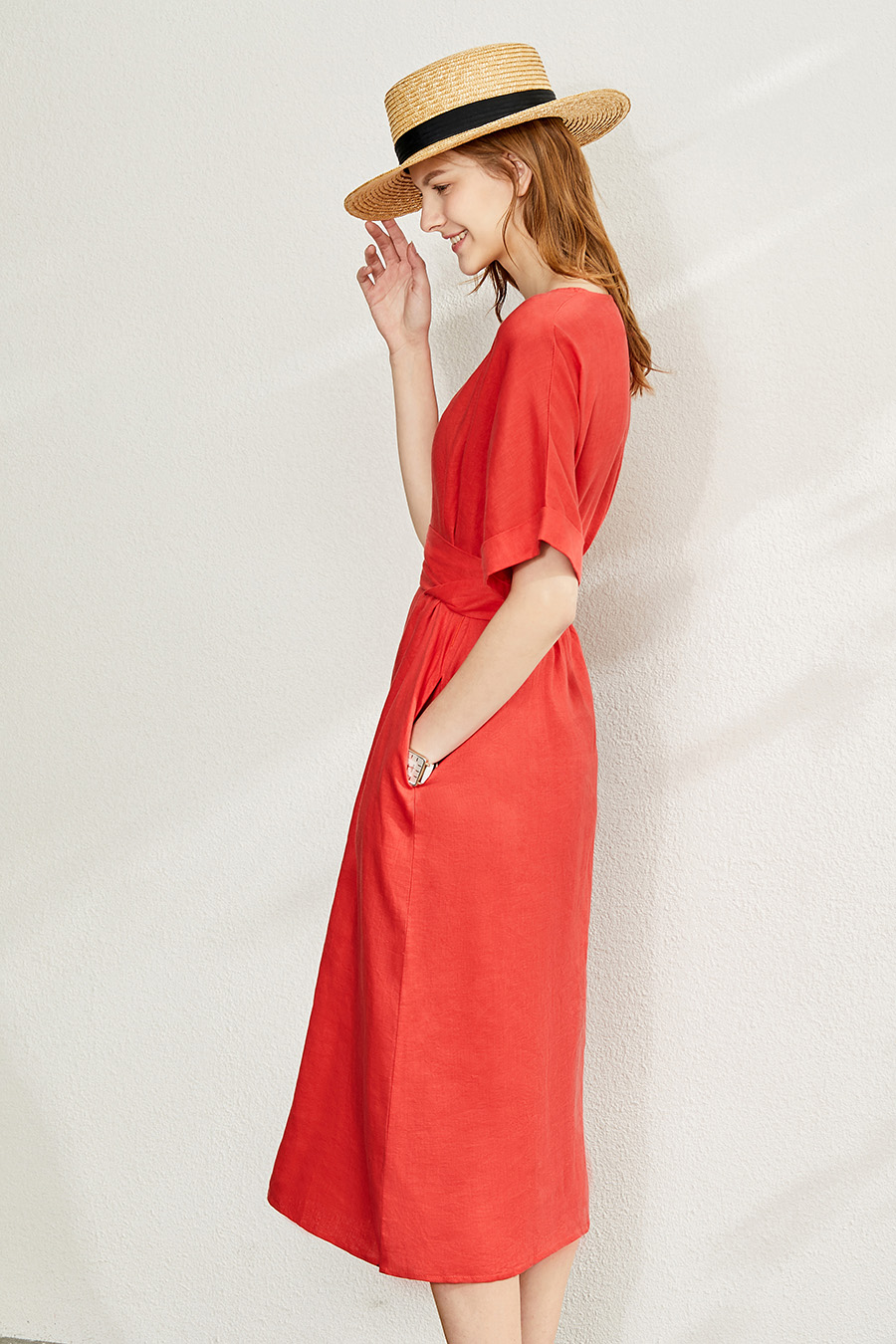 Belted Linen & Ramie Dress
