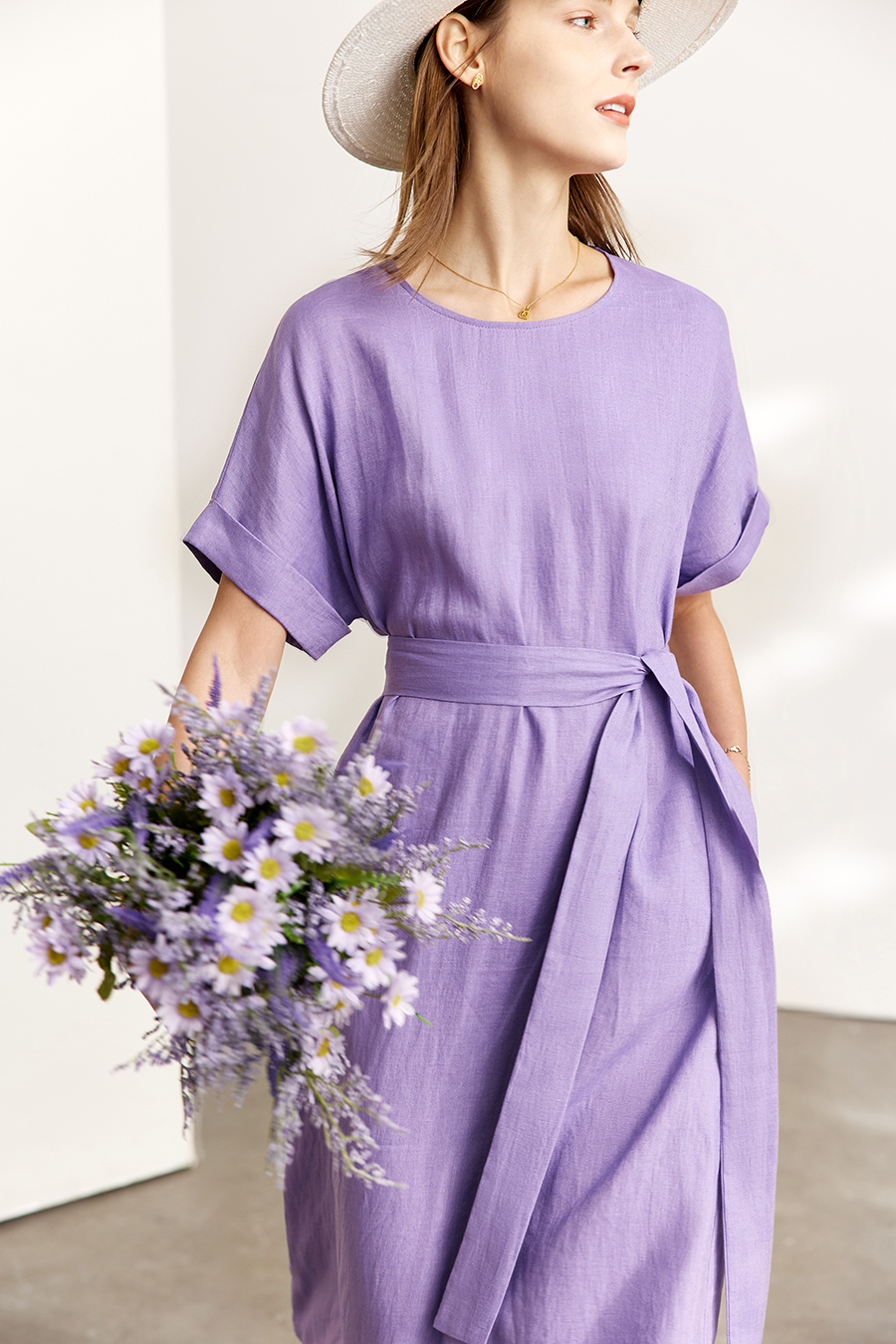 Belted Linen & Ramie Dress