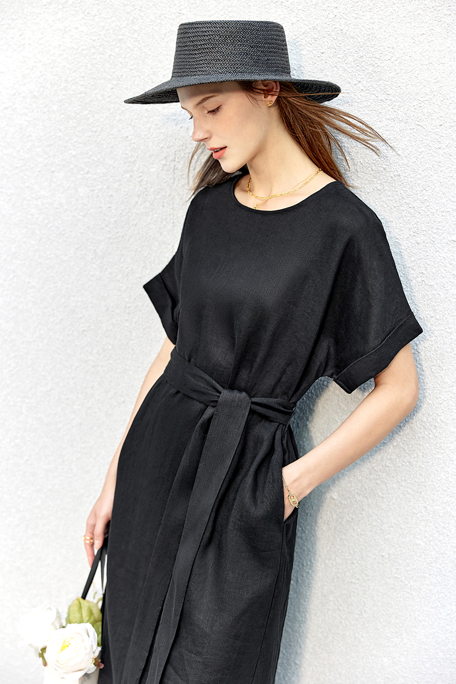Belted Linen & Ramie Dress