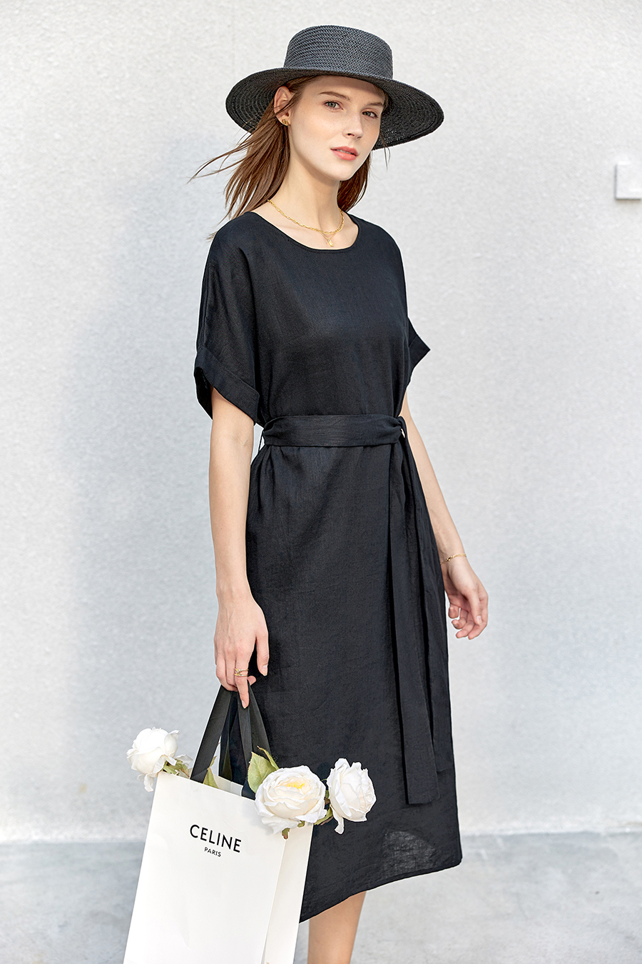 Belted Linen & Ramie Dress