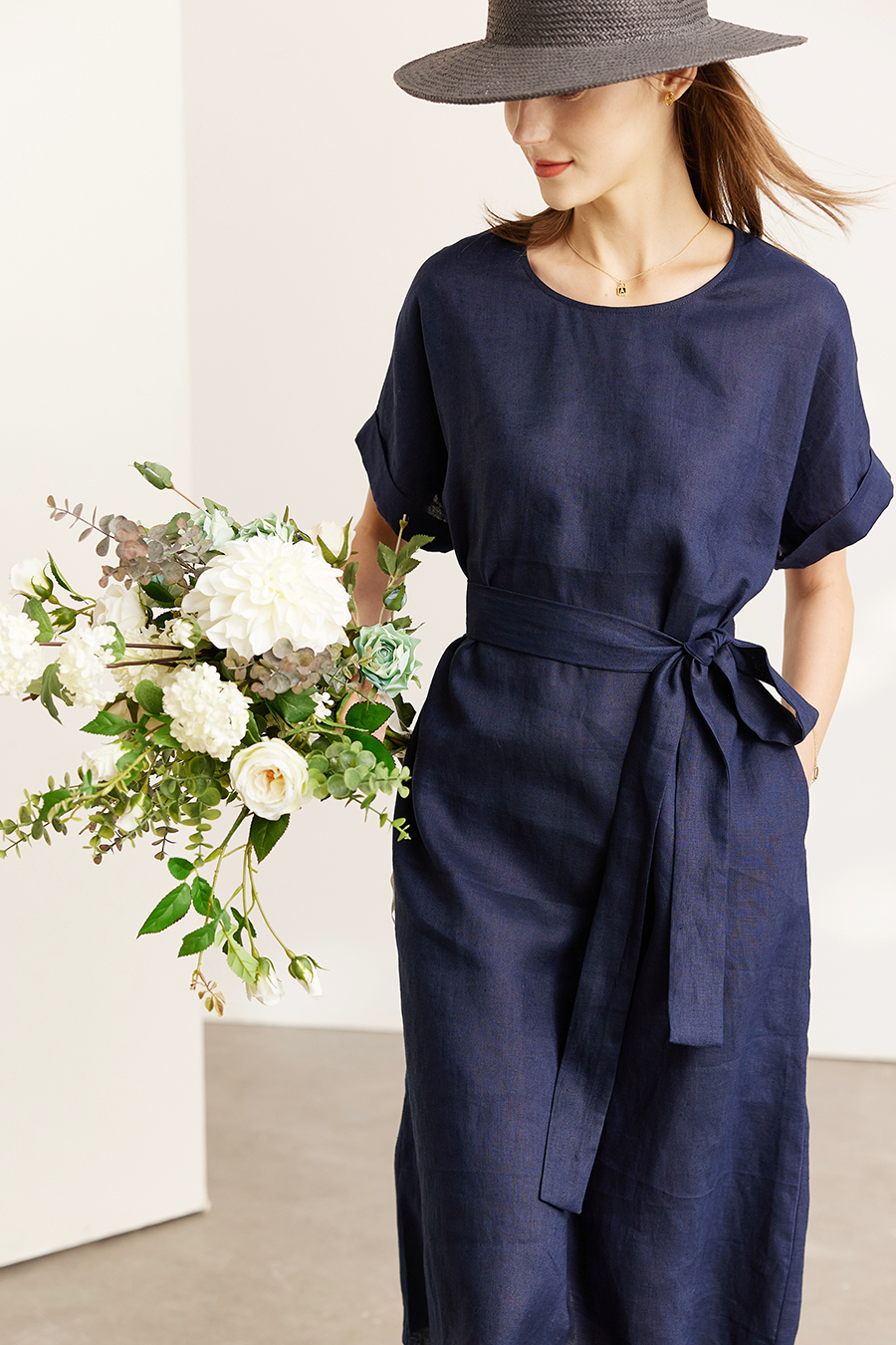 Belted Linen & Ramie Dress