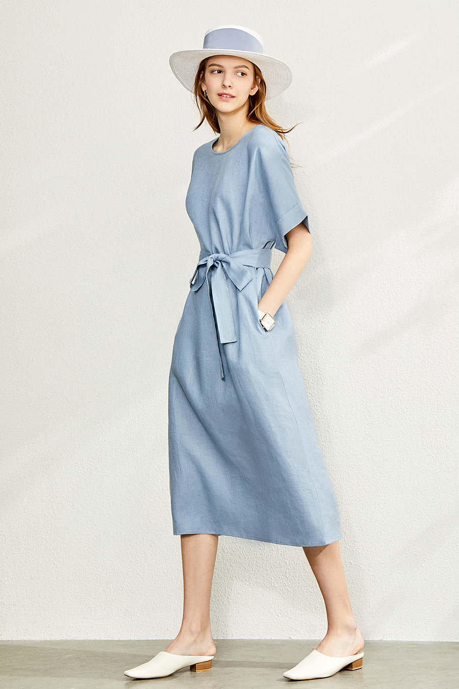 Belted Linen & Ramie Dress