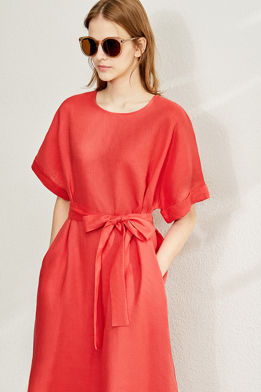 Belted Linen & Ramie Dress