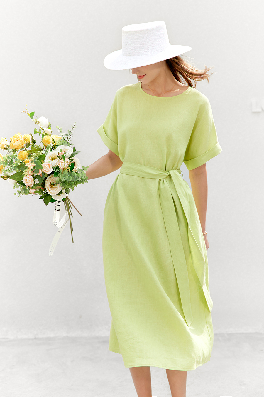 Belted Linen & Ramie Dress