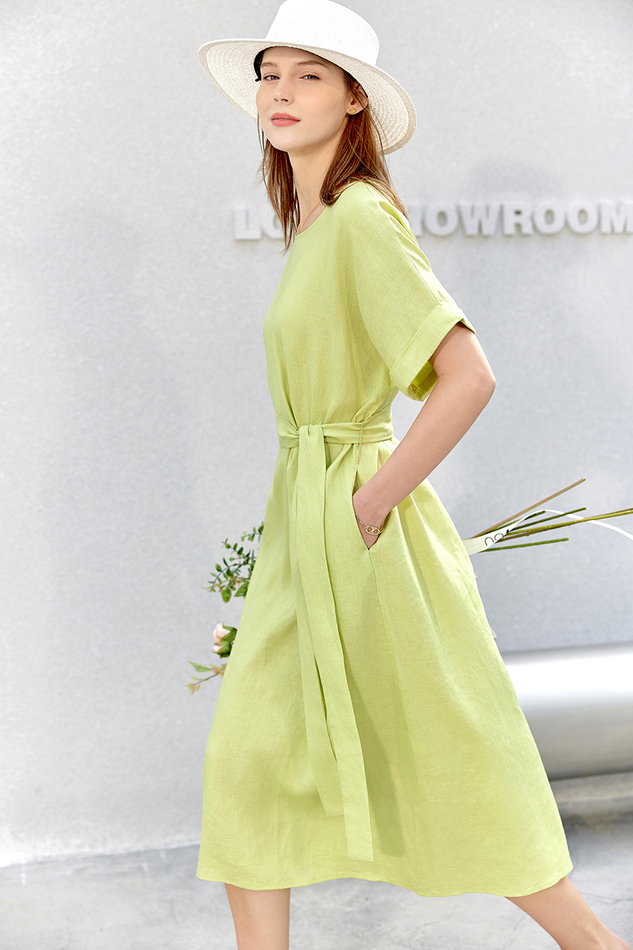 Belted Linen & Ramie Dress