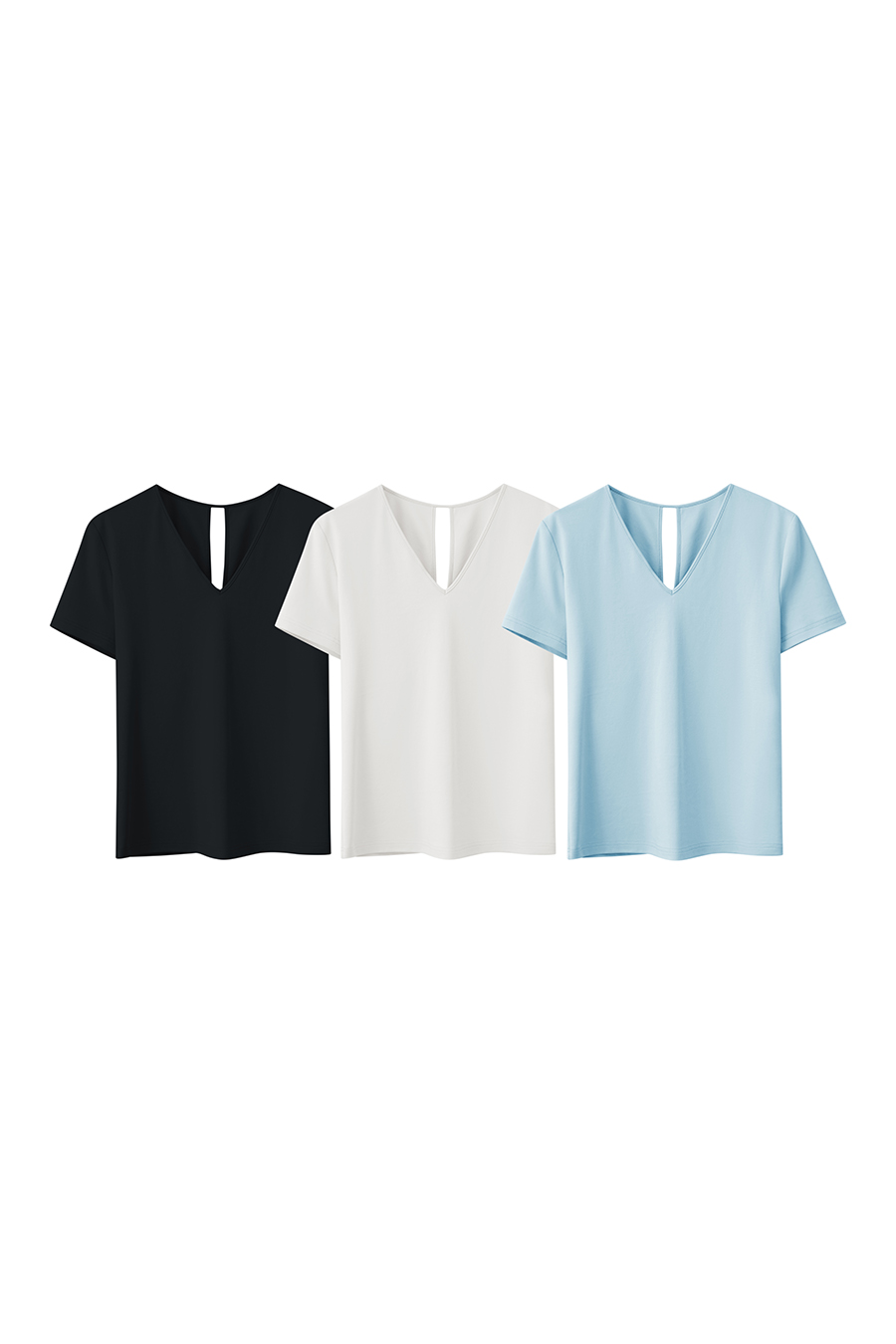 V-neck Hollow Pleated Cotton T-shirt