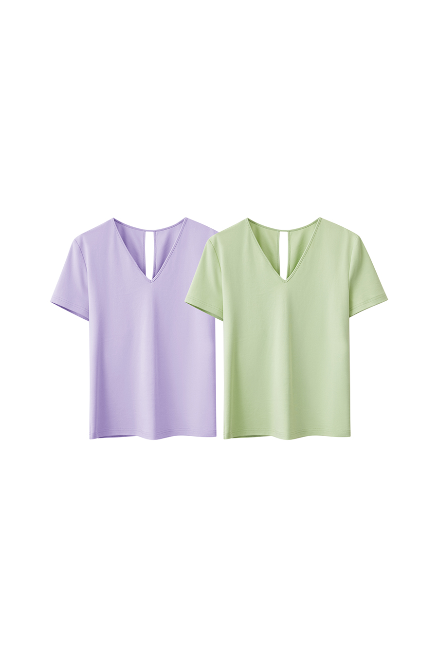 V-neck Hollow Pleated Cotton T-shirt