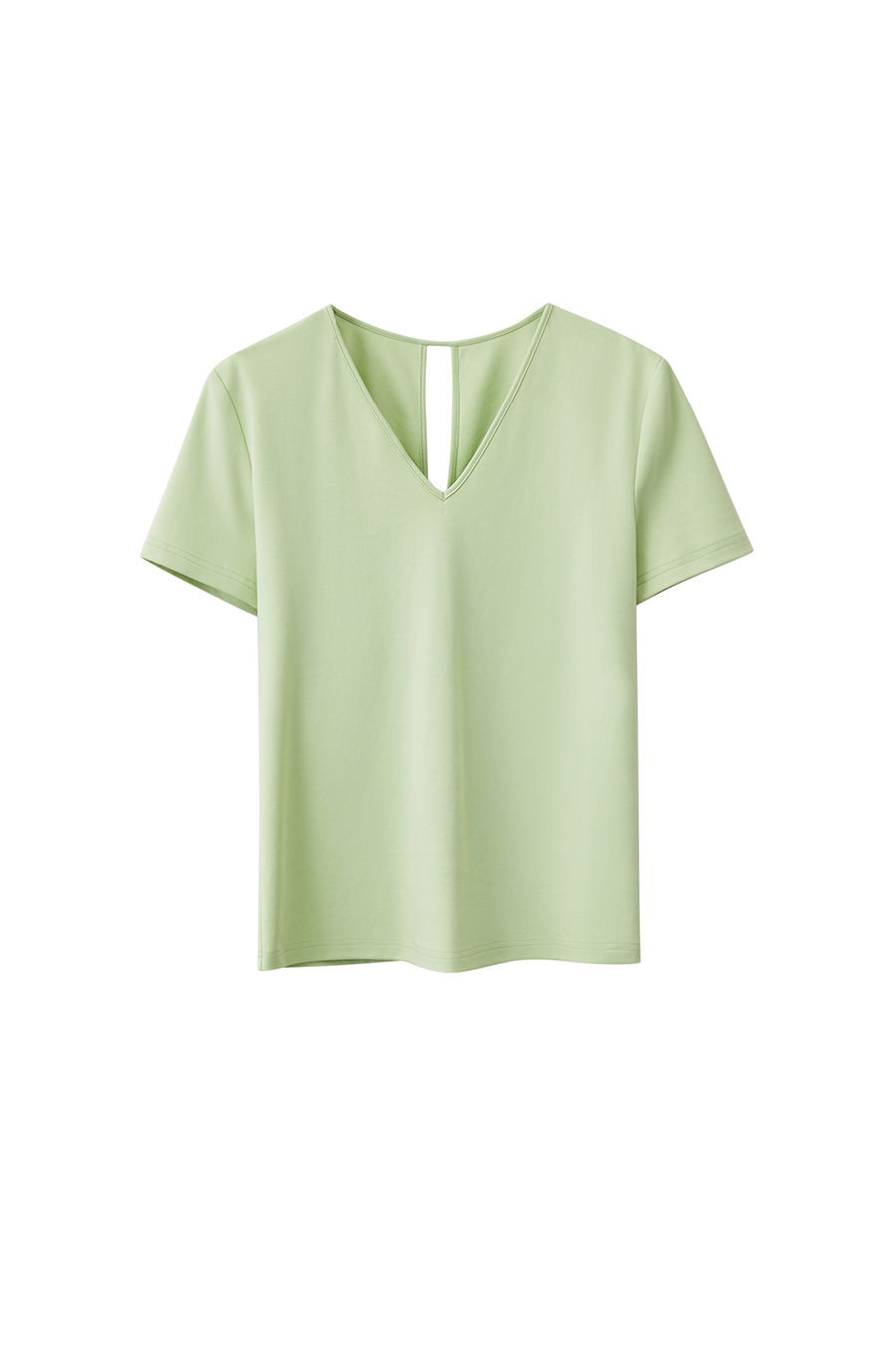 V-neck Hollow Pleated Cotton T-shirt