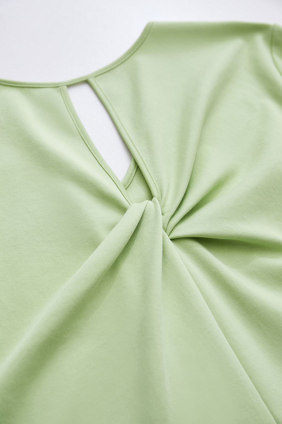 V-neck Hollow Pleated Cotton T-shirt