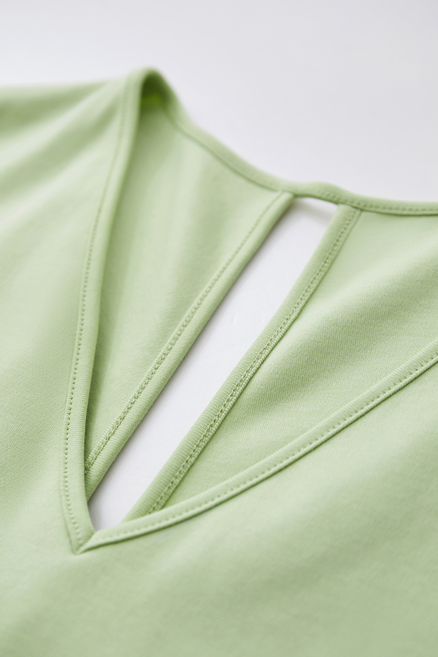 V-neck Hollow Pleated Cotton T-shirt