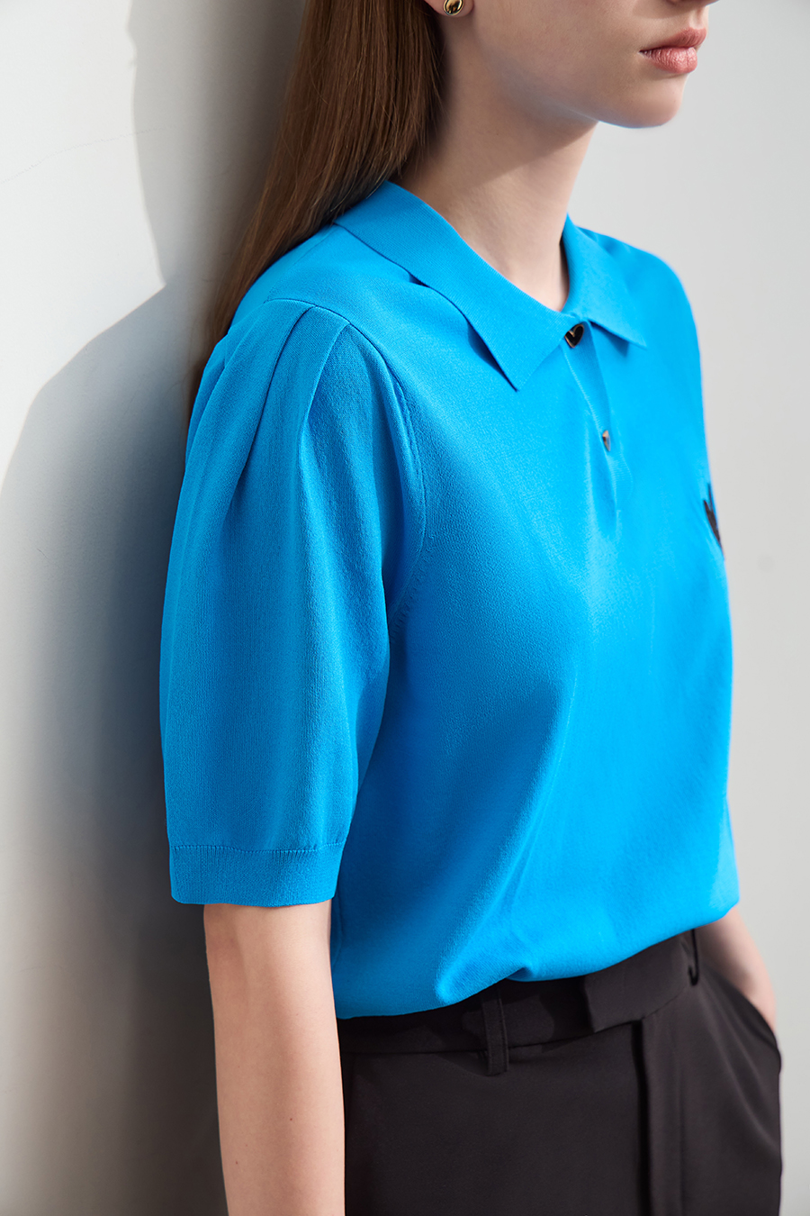 Polo Neck Heart Embroidery Knit Sweater