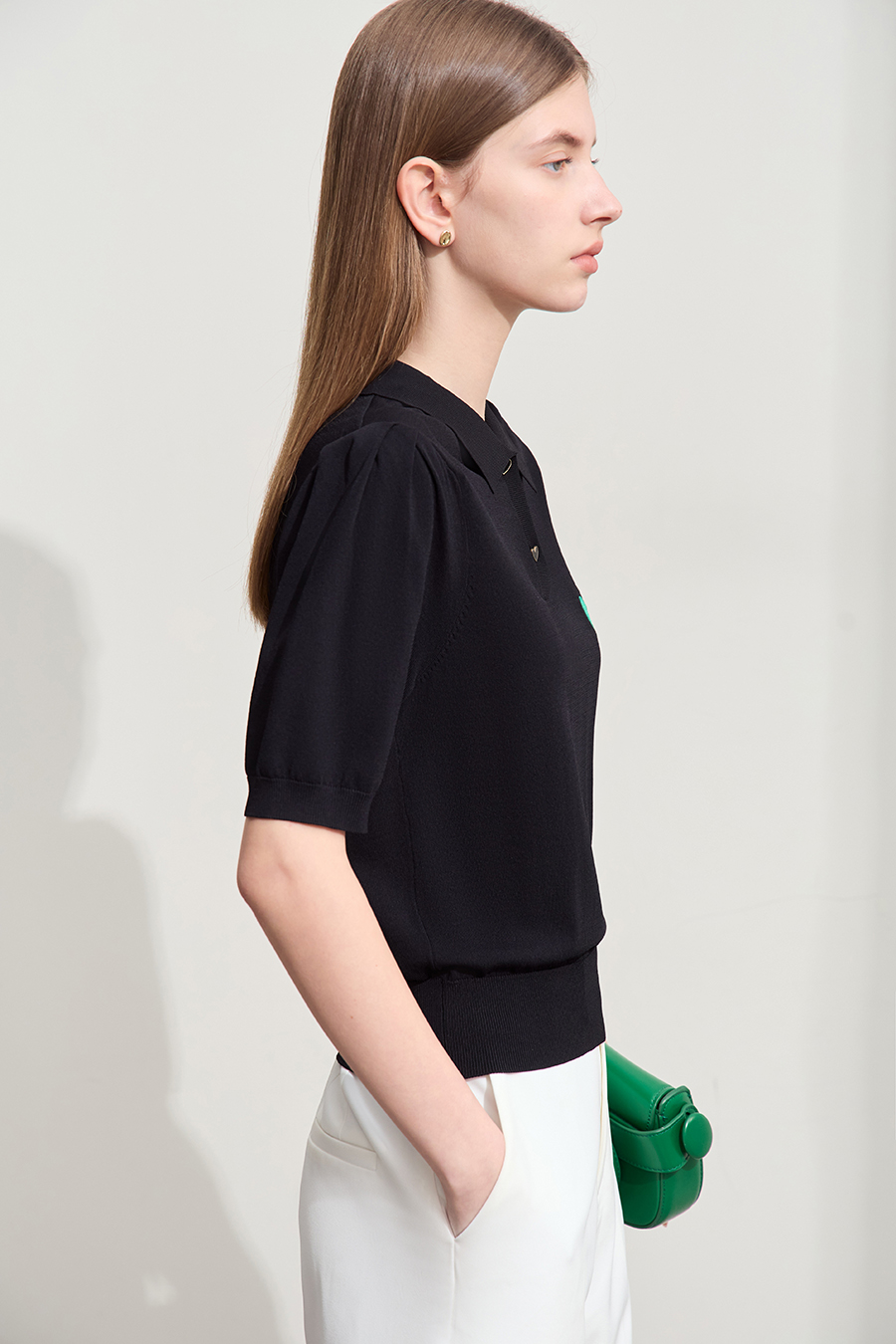 Polo Neck Heart Embroidery Knit Sweater