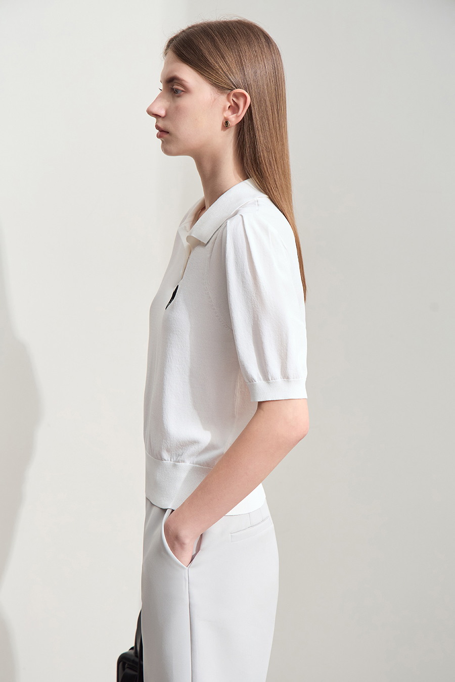 Polo Neck Heart Embroidery Knit Sweater