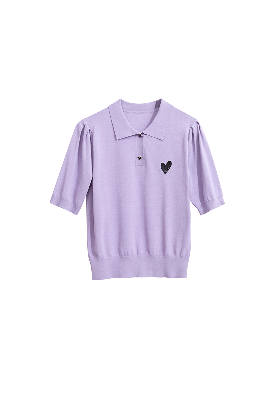 Polo Neck Heart Embroidery Knit Sweater